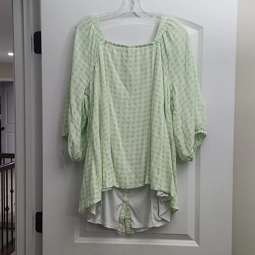 NWOT Torrid Fit and Flare Rayon Slub Button Up 3/4 Sleeve Green Gingham 3X - Picture 7 of 12